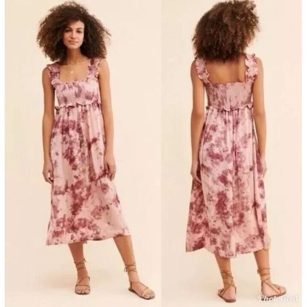 En Saison Women Size XS‎ Smocked Top Tie Dye Midi Dress Ruffle Detail Parisian